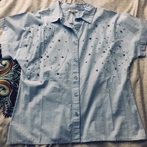 Baby Blue Pearl Collar Shirt